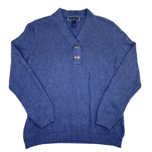 Karen Scott Womens Hardware Henley Textured Pullover Sweater Blue Size Large - Picture 1 of 3